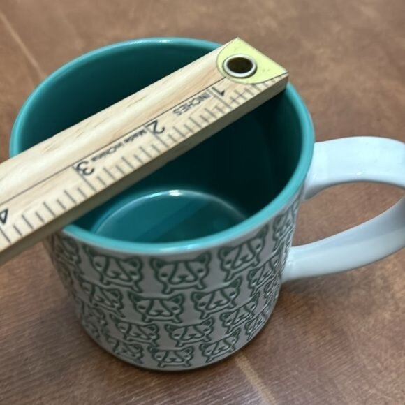 Boston Terrier Pattern Stackable Ceramic Mug With Teal Interior - Picture 6 of 6